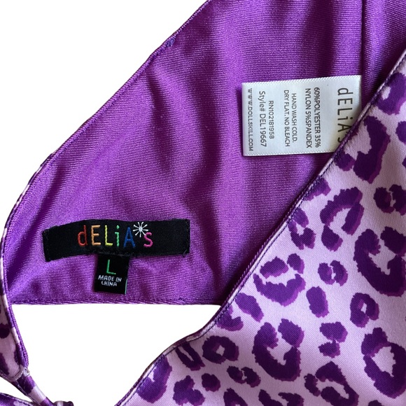 dELiA*s x Dolls Kill Purple Township Rebel Leopard Print Satin Halter Top L XL - Picture 7 of 7